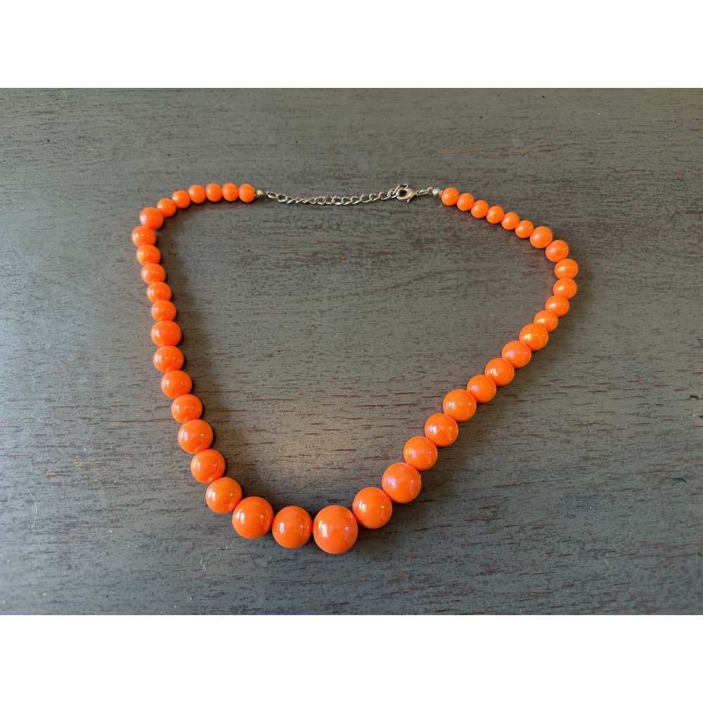 Vintage Orange Graduated Bead Necklace Glossy Round Statement Strand Adjustable